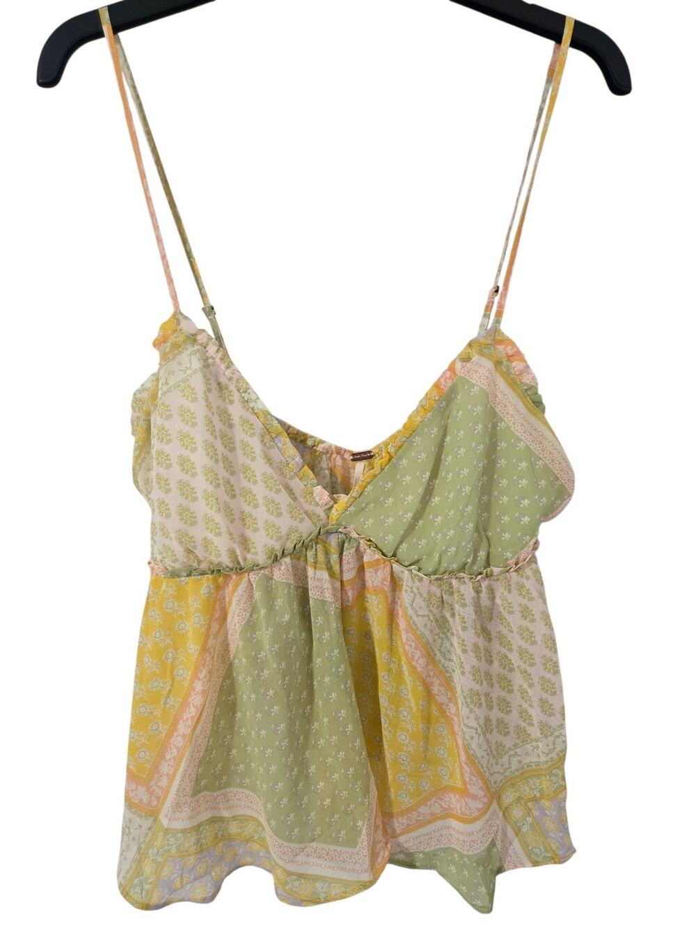 Free People Babydoll Cami Top XL NWT Boho Patchwork Floral Spaghetti Strap